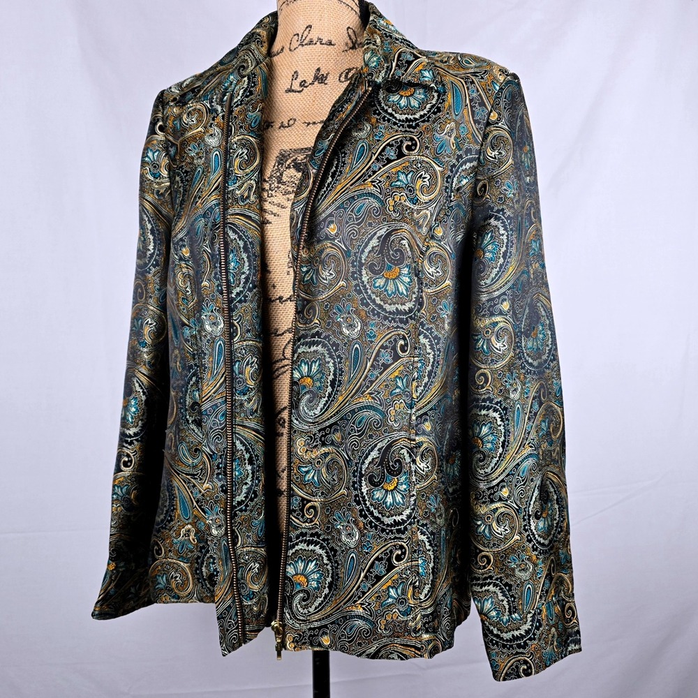Beautiful Brownstone Studio Paisley Print Blazer Jacket‎ Zipper Front XL